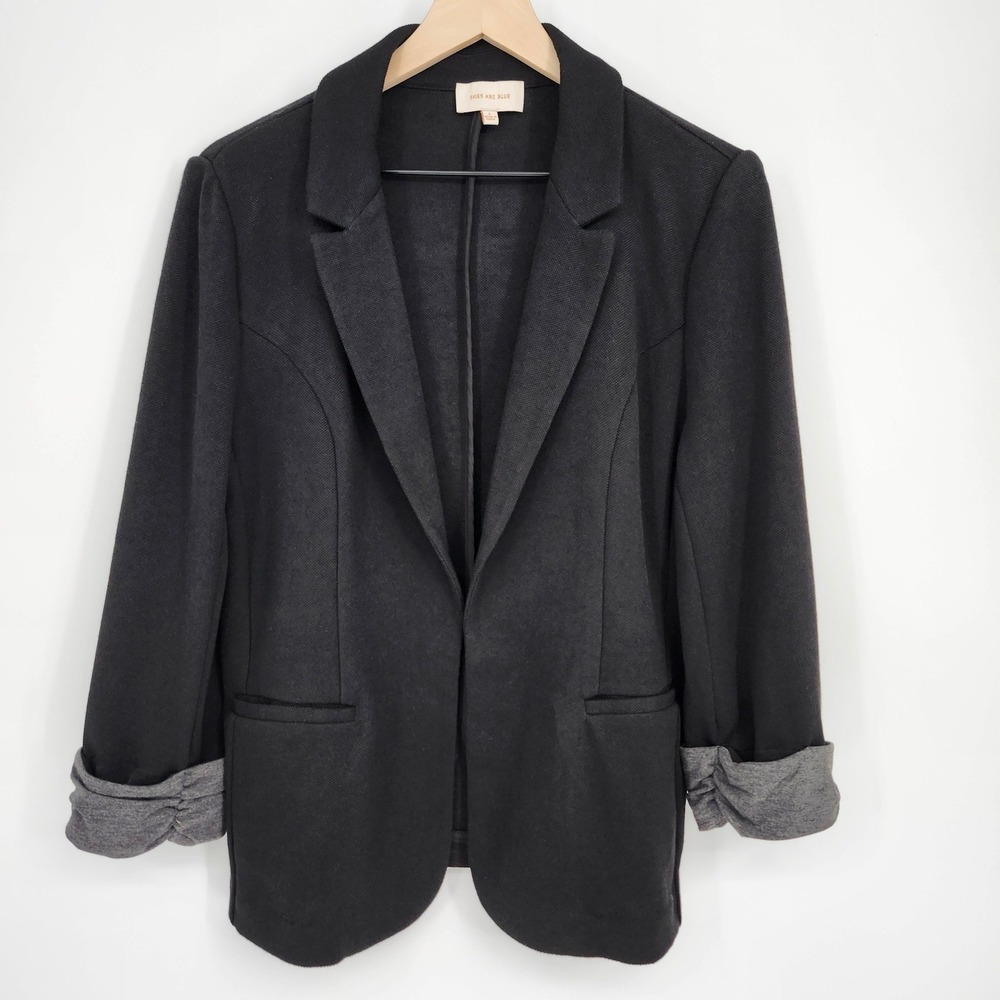 Skies Are Blue Womens Knit Blazer Size L Black Unstructured Office Career Staple